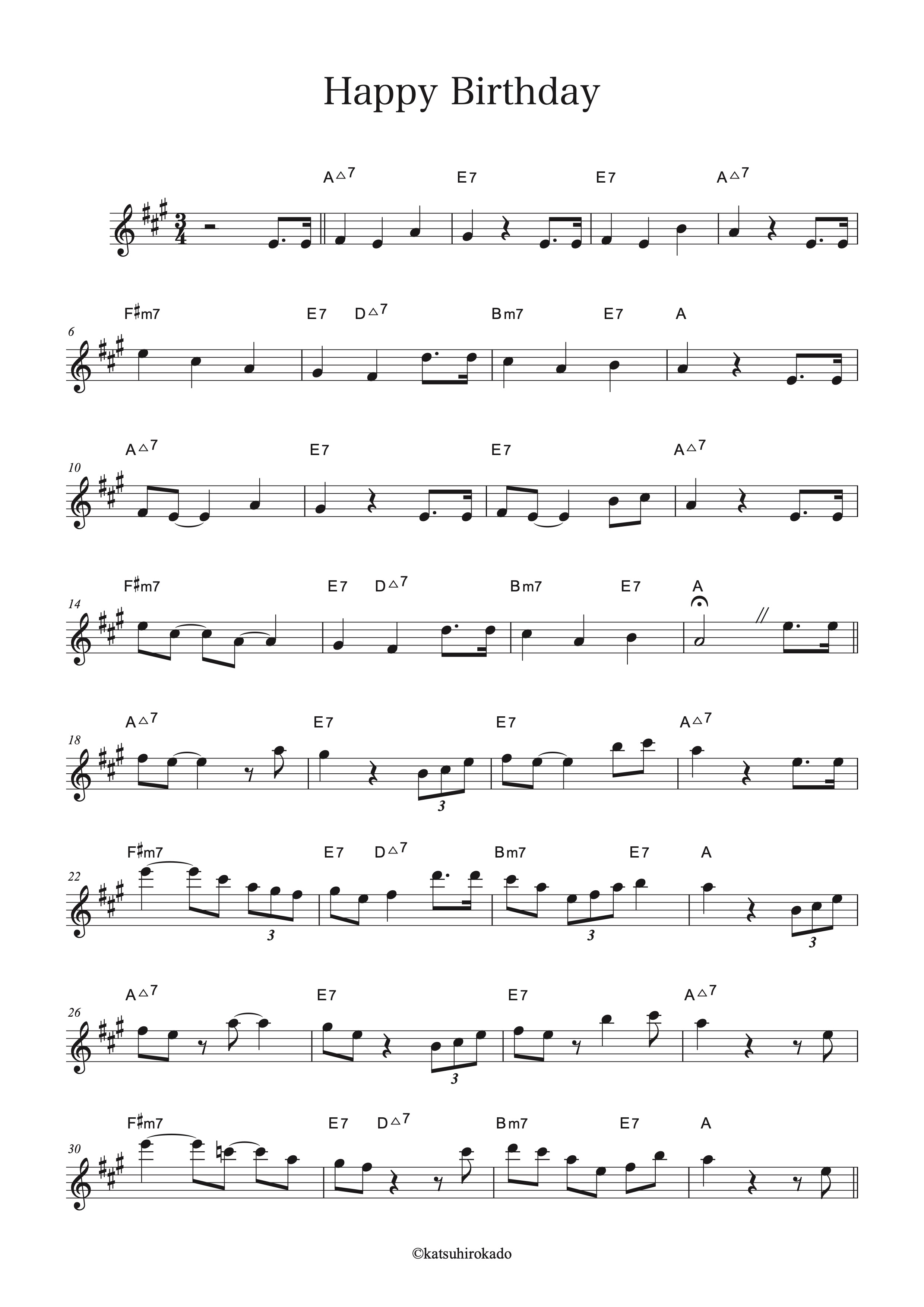 Happy Birthday」でのソロ例 | Katsu's SAXWORLD